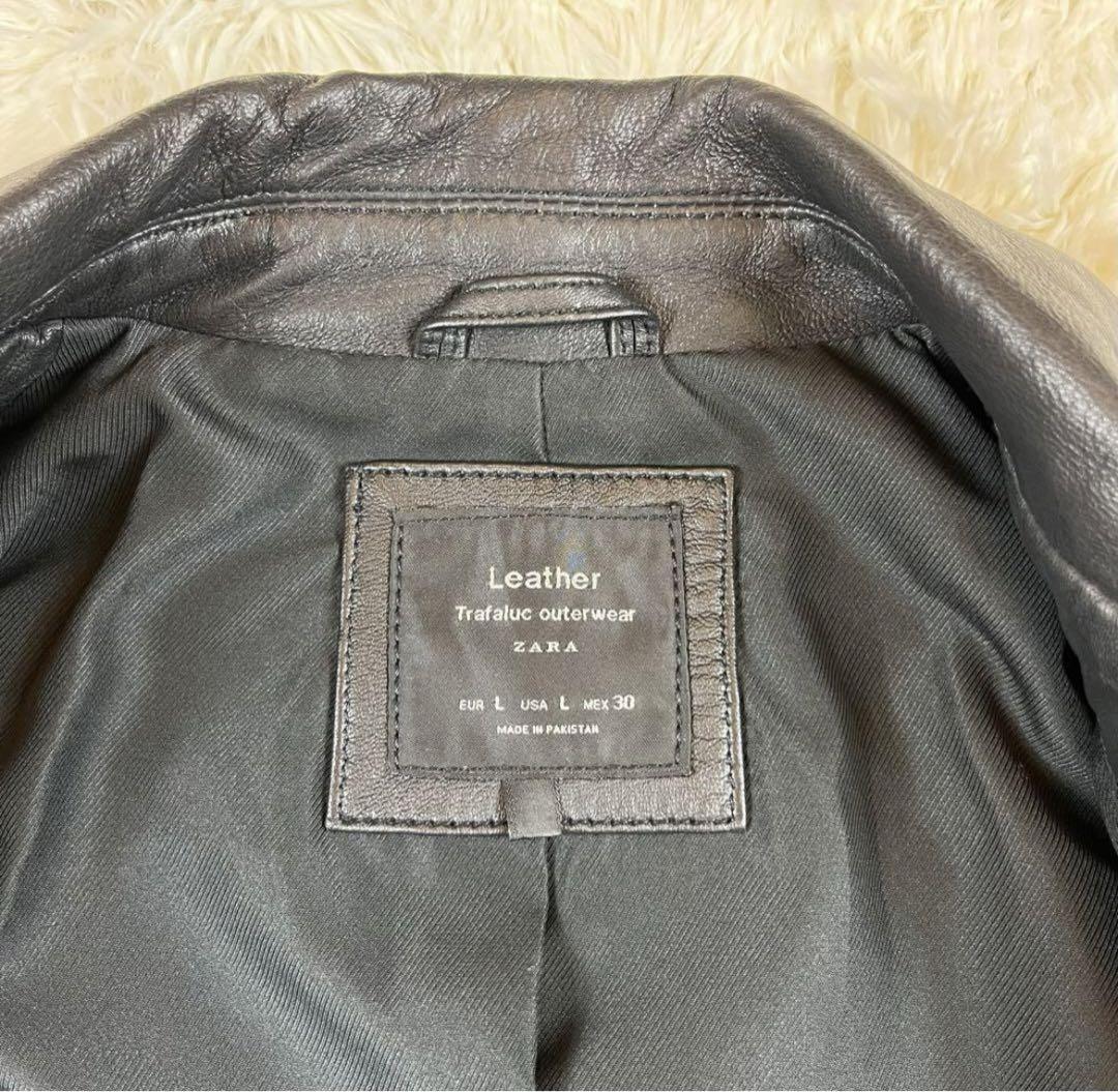 ザラ ZARA ラムレザー 本革 ライダースジャケット ベルト付 ダブル 黒 Ｌ
