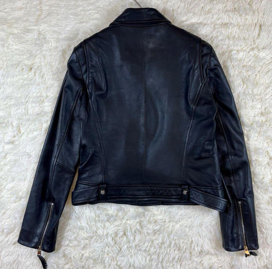 ザラ ZARA ラムレザー 本革 ライダースジャケット ベルト付 ダブル 黒 Ｌ