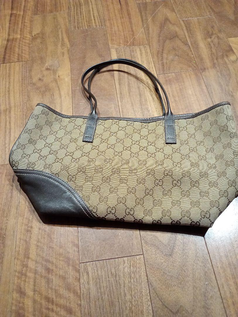くらげ☆Gucci ハンドバッグ ベージュと黒 キャンバスとレザー
