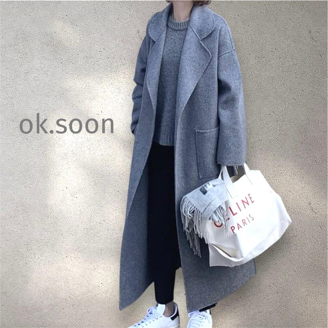 ok.soon ライトメルトンコート グレー ウール リバーコート SIZE ok.soon