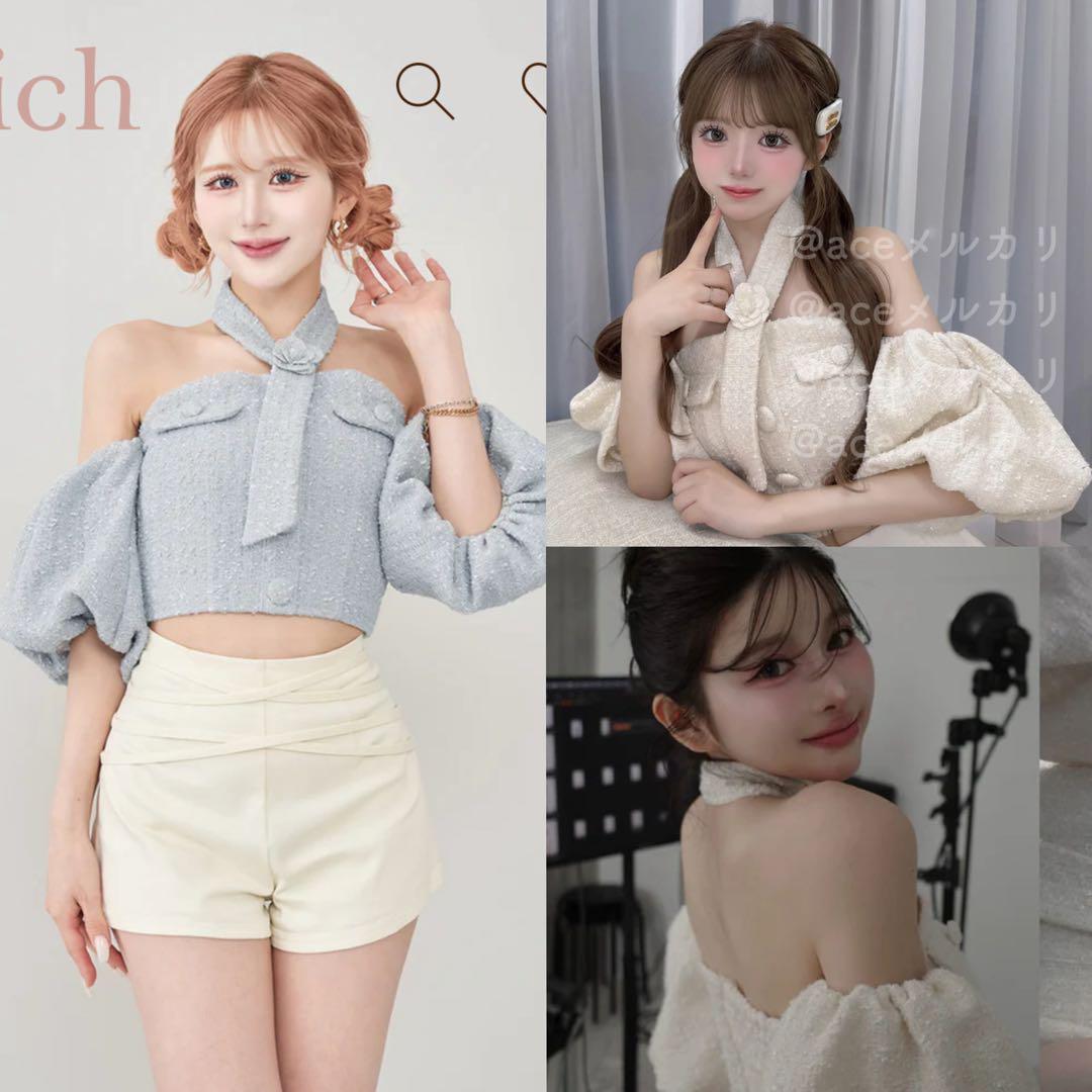 ♡ホルターネックオフショルツイードトップス darich