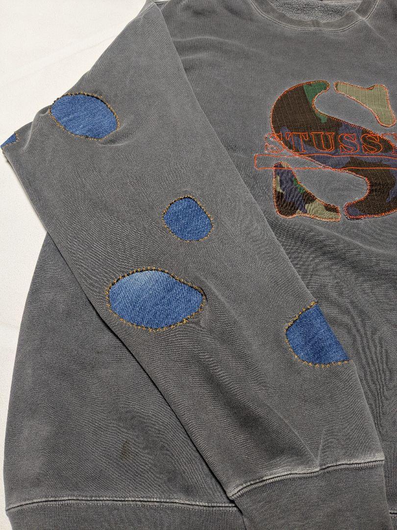 90s stussy 紺タグ スウェット Sロゴ カモ柄 リメイク 手縫い 水玉