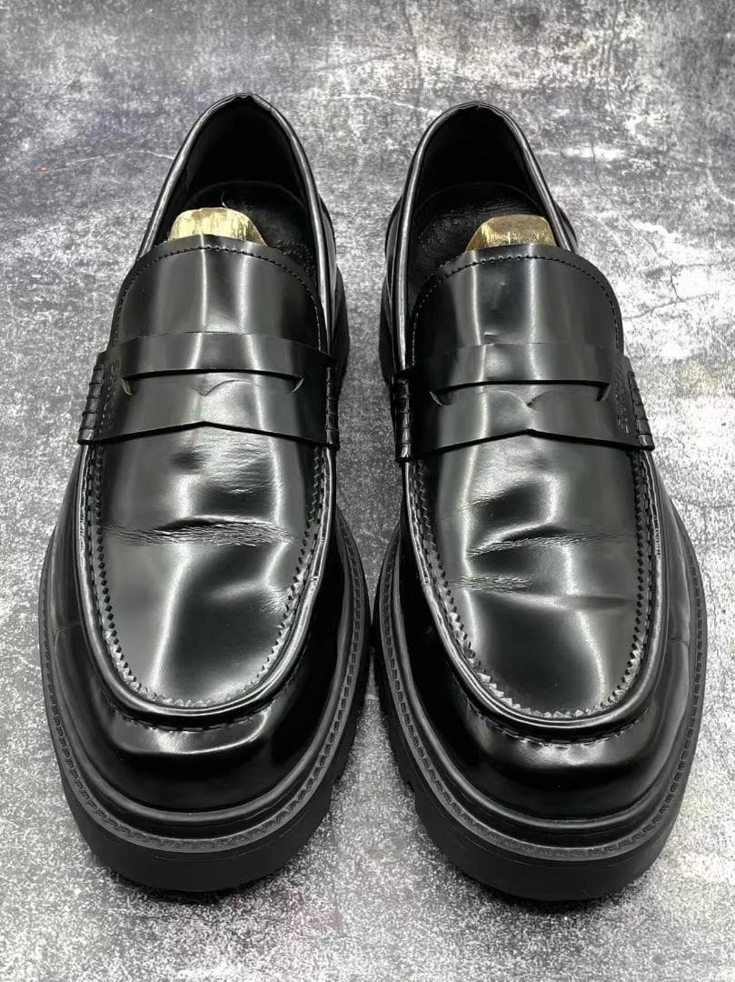 黒レザー ローファー ラバーソール30.5cm