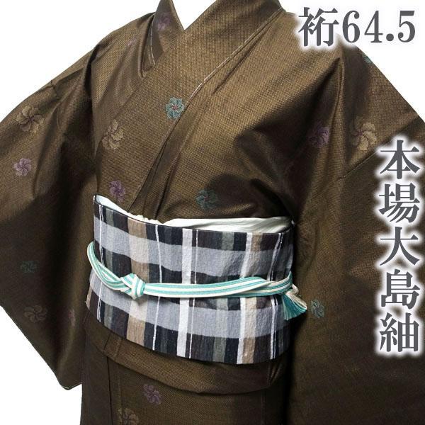 本場奄美大島紬 7マルキ 泥染 裄64.5 やや細身 M～L 新古品 sn890