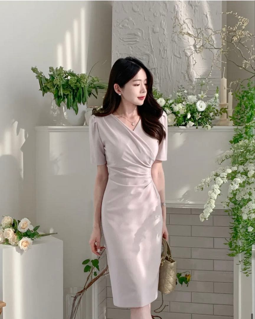 DHOLIC タックカシュクールスリムワンピースS・DHOLIC