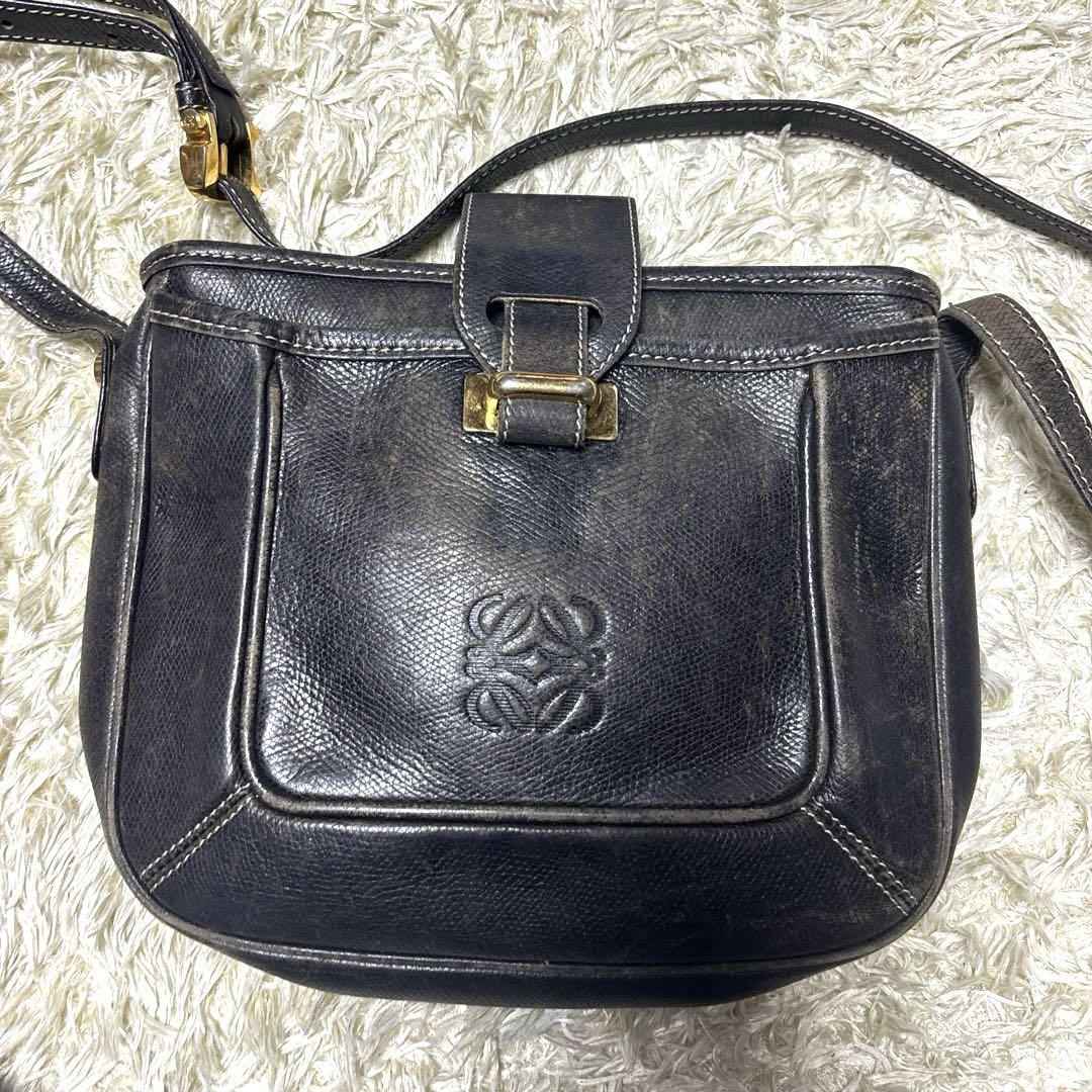 LOEWE 極 美品 希少品 ロエベ アナグラム ロゴ レザー 本革