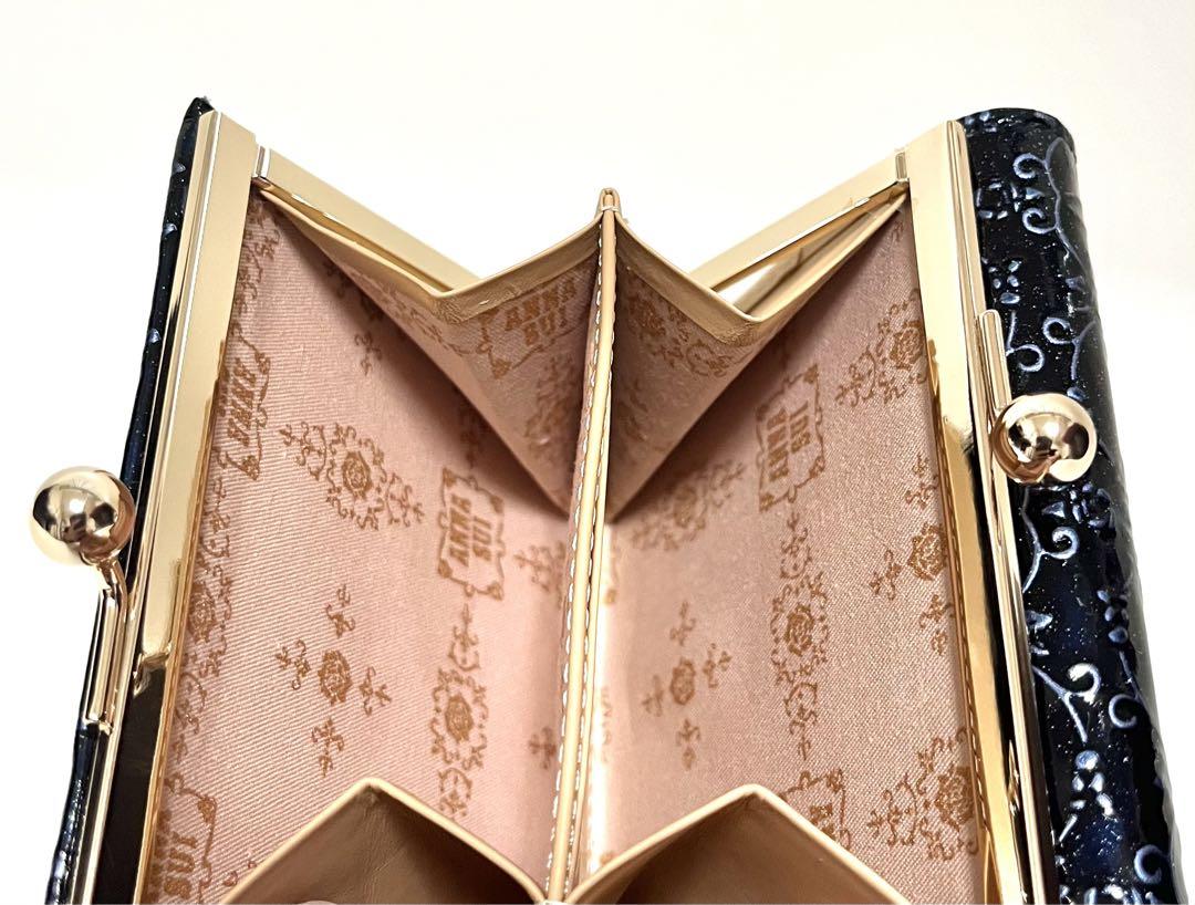 新品未使用】ANNA SUI 財布 ルーミー 紺 青 三つ折り 花 がま口 小物