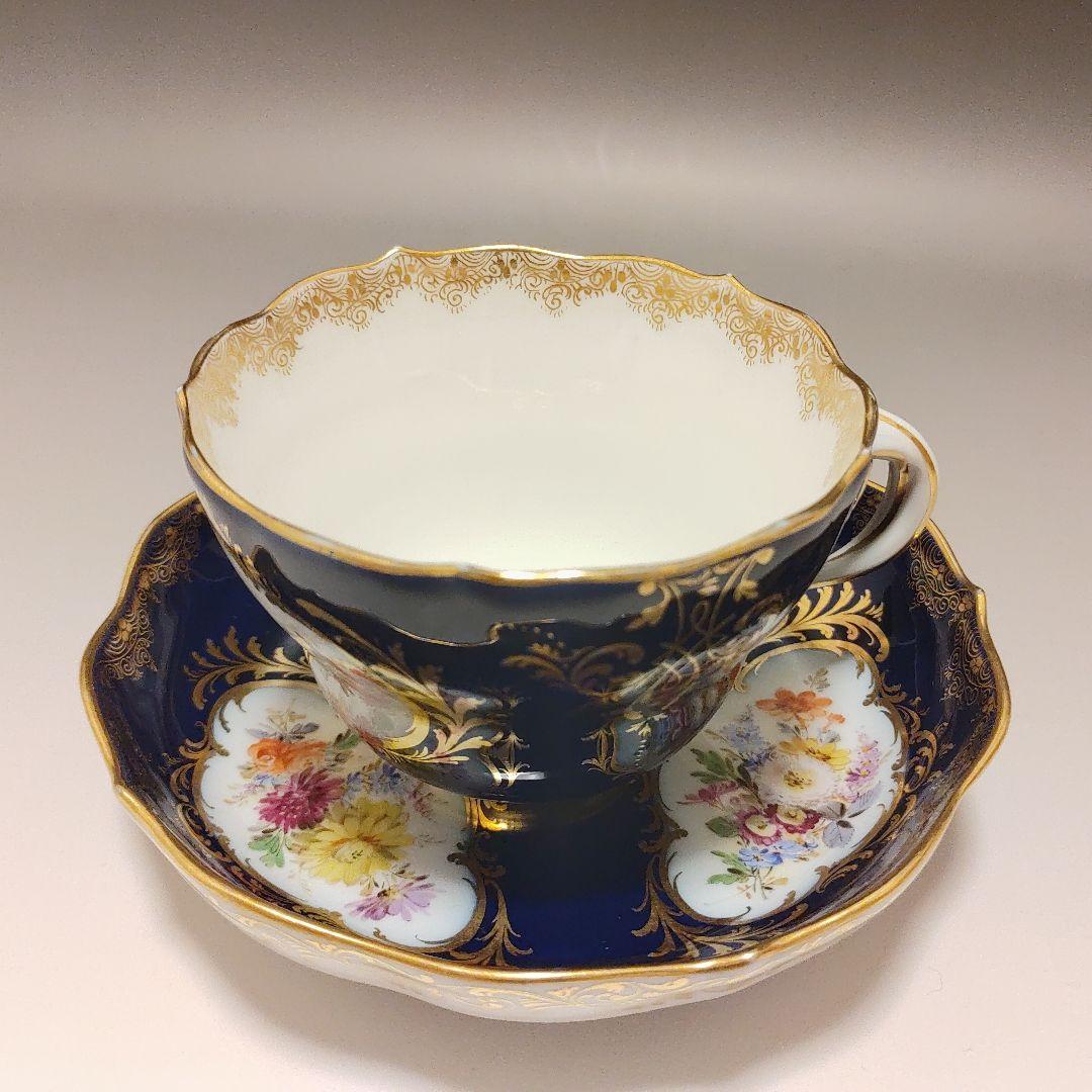 マイセン 1880-90年 コバルト地金彩 ドイチェブルメン カップ&ソーサー