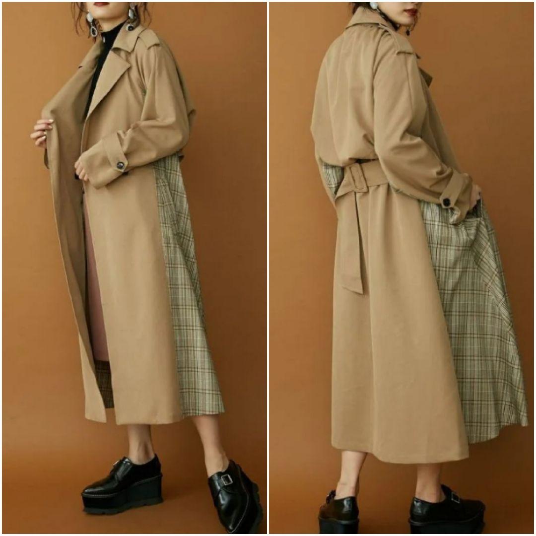 新品未使用タグ付◎MURUA ムルーア サイドチェックロングコート ブラウン