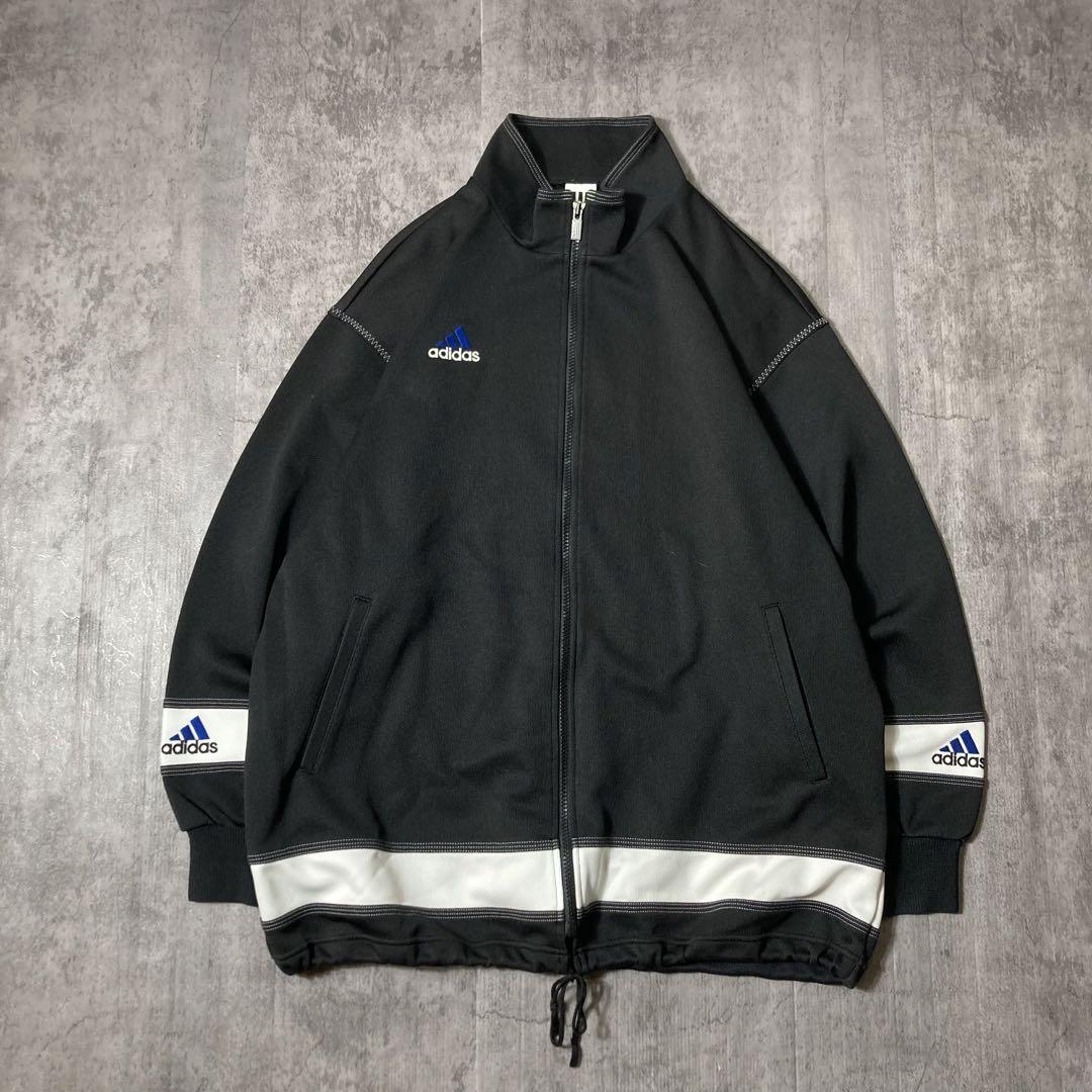 90s adidas トラックジャケット　刺繍ロゴ　デサント製　黒　XL