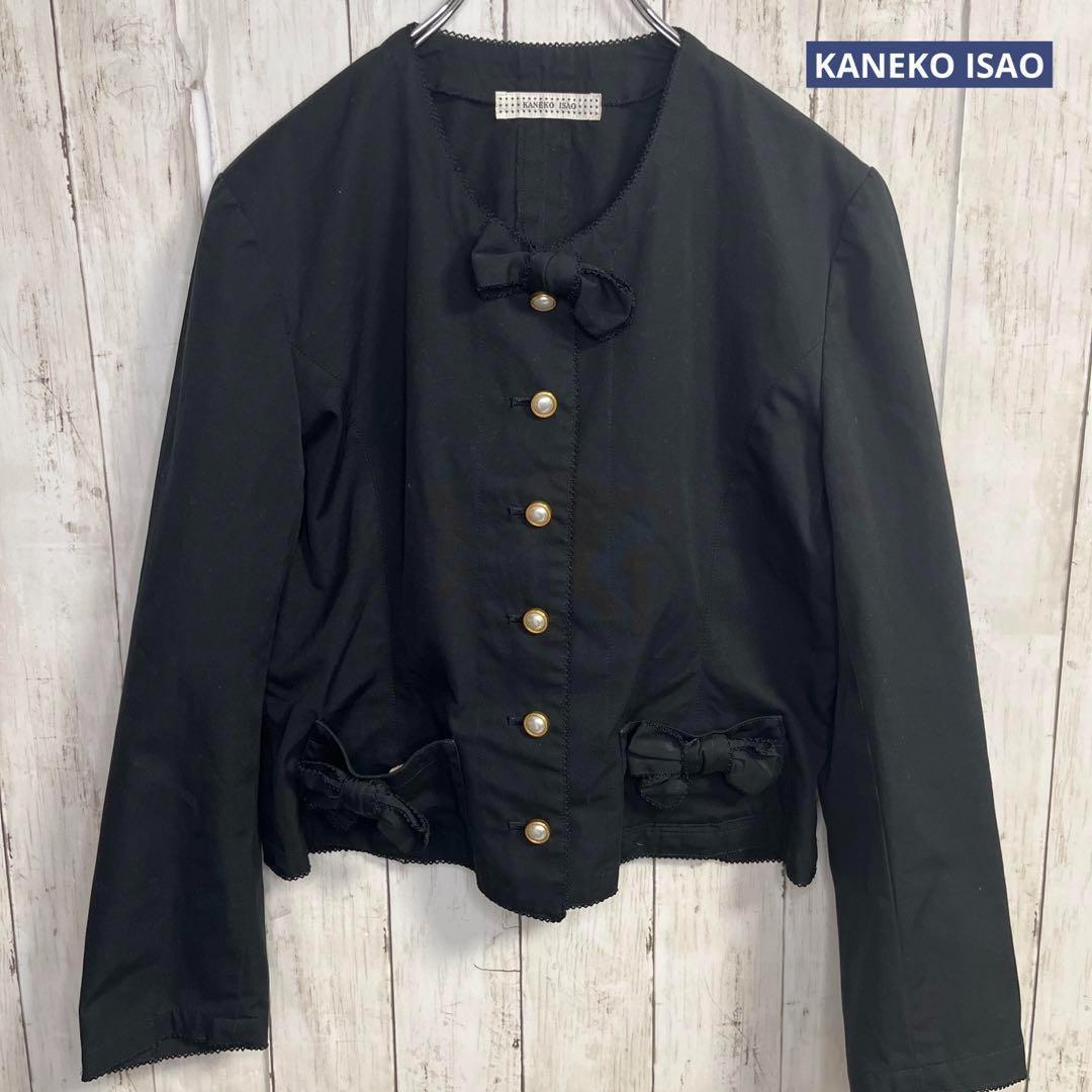 KANEKO ISAO - 美品　KANEKO ISAO リボン　ジャケット　ブラック　金ボタン 美品 KANEKO ISAO リボン ジャケット ブラック 金ボタン - メルカリ