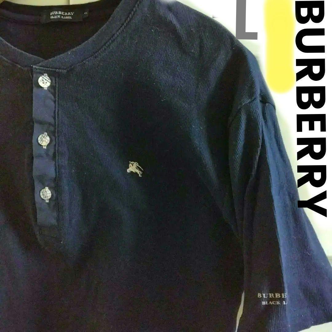 ✨バーバリーブラックレーベル　ヘンリーネックTシャツ　ノバチェックボタンL