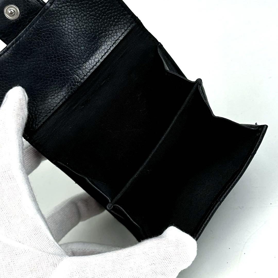 美品●シャネル　折り財布　マトラッセ　ココマーク　二つ折り　ラムスキン　黒系
