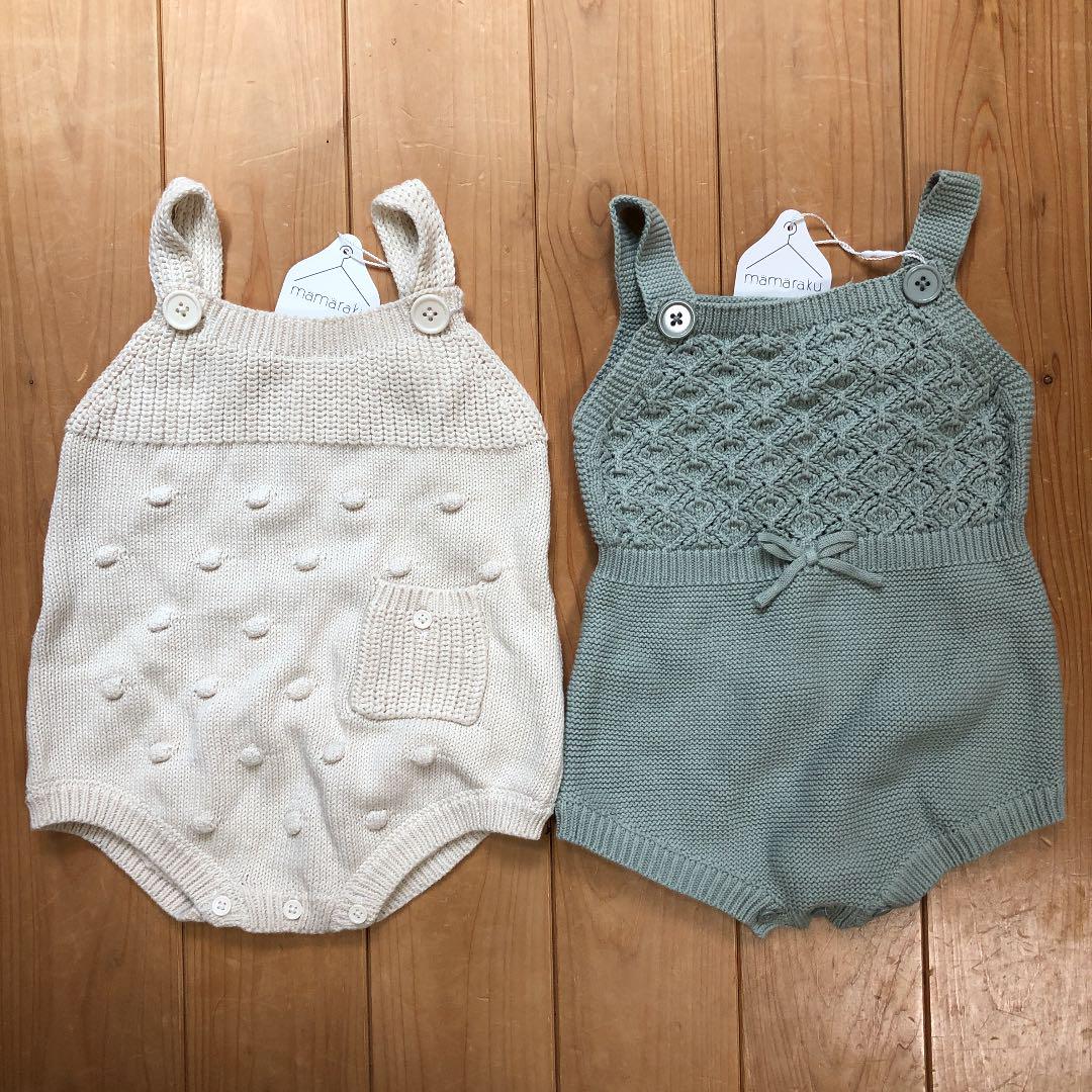 ママラク ロンパース サロペット 80サイズ 2枚セット 人気商品の ママラク ロンパース サロペット 80サイズ 2枚セット 人気商品の