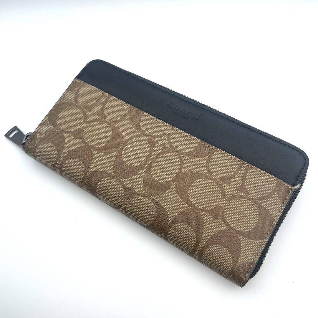 【美品】coach コーチ　長財布　ラウンドジップ　シグネチャー