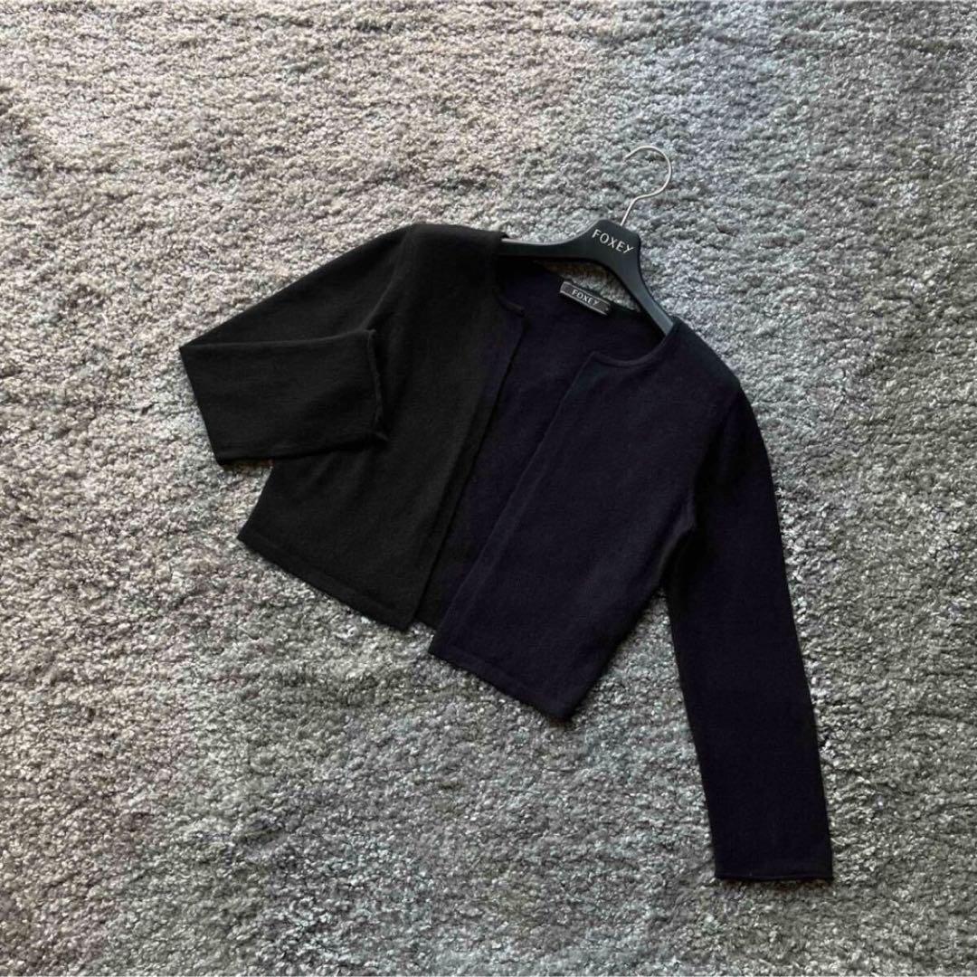 フォクシー 38 カシミア100 ブラックボレロカーディガン