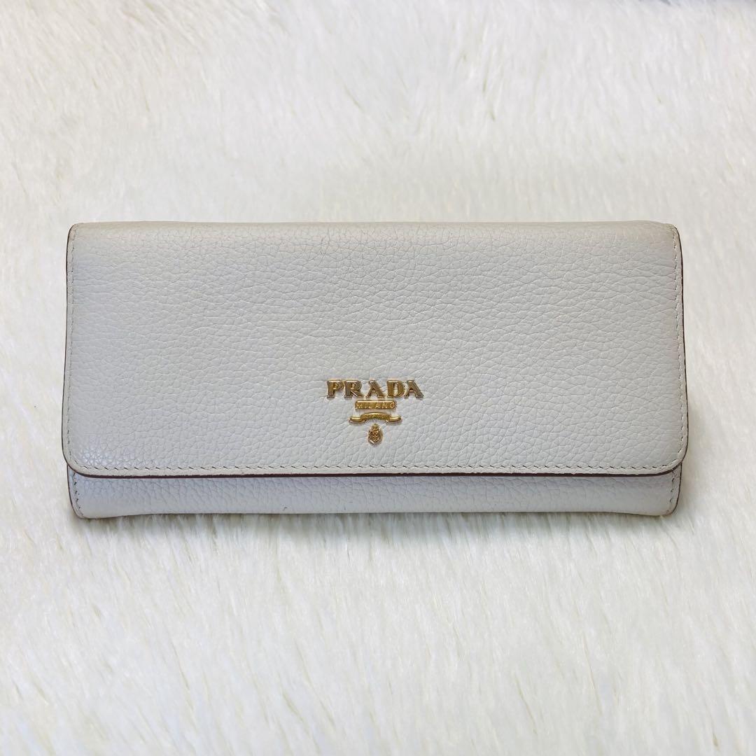希少限定美品　PRADA プラダ　長財布　二つ折り　茶色　ホワイト　白　バイカラ