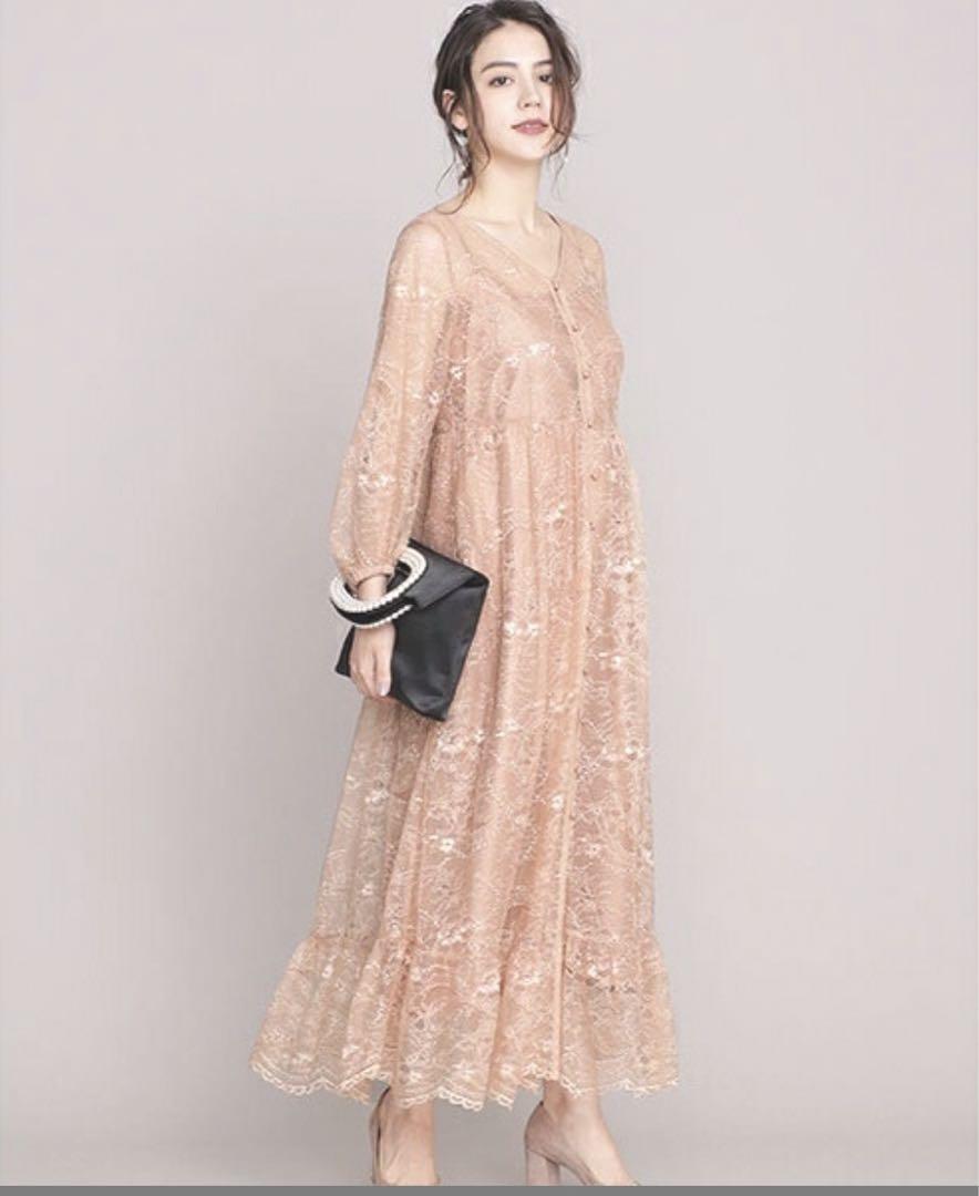 新品タグ付き♡ナノユニバース/ロングレースワンピース38ベージュ