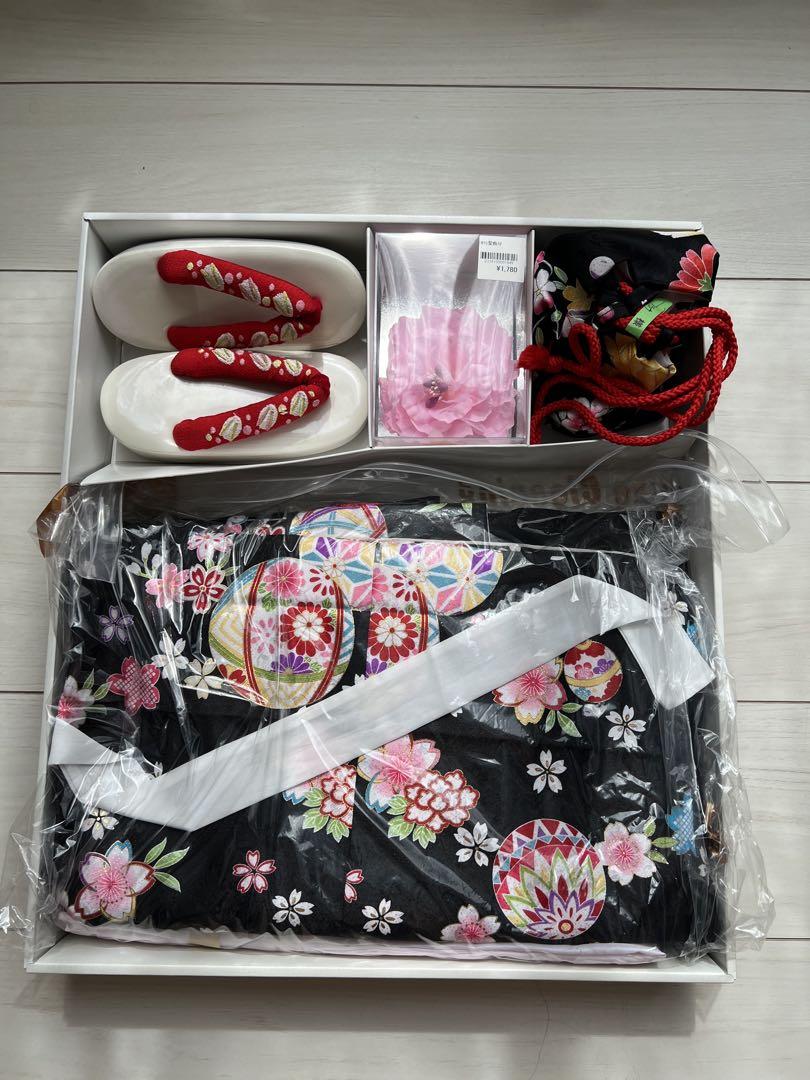 産着 お宮参り 男の子 着物 オレンジ色 鷲刺繍 アンティーク レトロ
