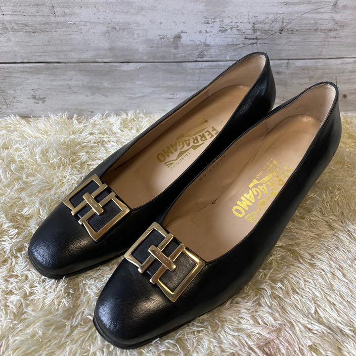 買い誠実 黒 ferragamo】フェラガモ パンプス 24.5 【Salvatore クーポン・セール Ferragamo Salvatore フェラガモ 黒 パンプス ハイヒール/パンプス