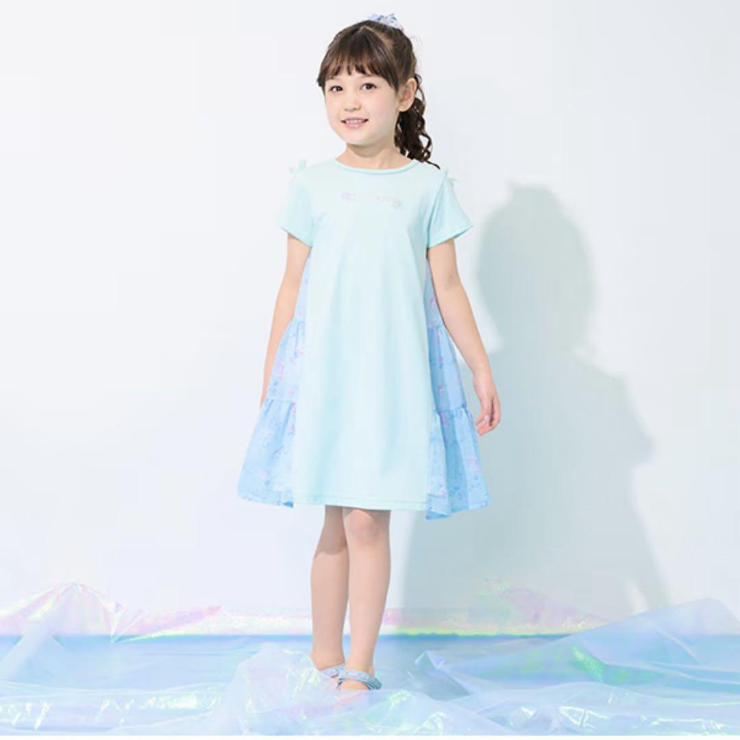 メゾピアノ 130 新品　シェル柄　切替　カットワンピース　半袖　夏 メゾピアノ 130 新品 シェル柄 切替 カットワンピース 半袖 夏