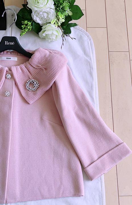 Rene 極美品 foxey pAigK-m12593312706 上品woolニットジャケット34 国産最新品