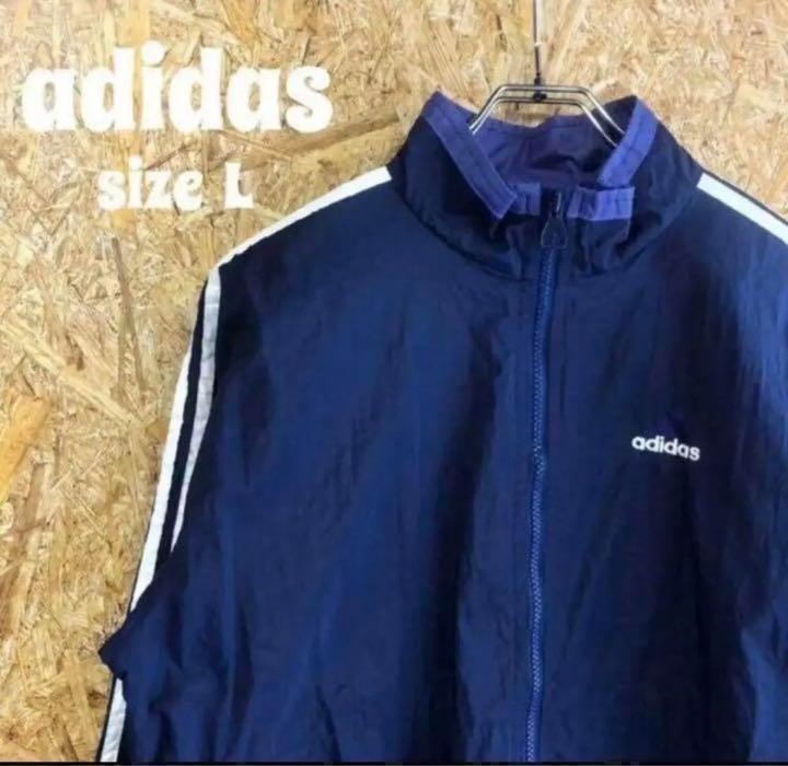 adidas☆アディダス ナイロンジャケット 刺繍ロゴ 3ライン 古着 XL