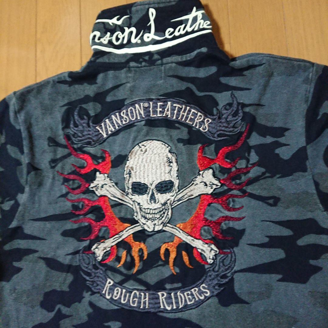 【希少】vanson leathers スカルビッグワッペンアメカジポロシャツ