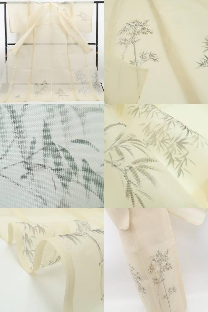 新品 紗紬 竹 夏着物 正絹 仕付け糸付 絹芭蕉 訪問着 6142
