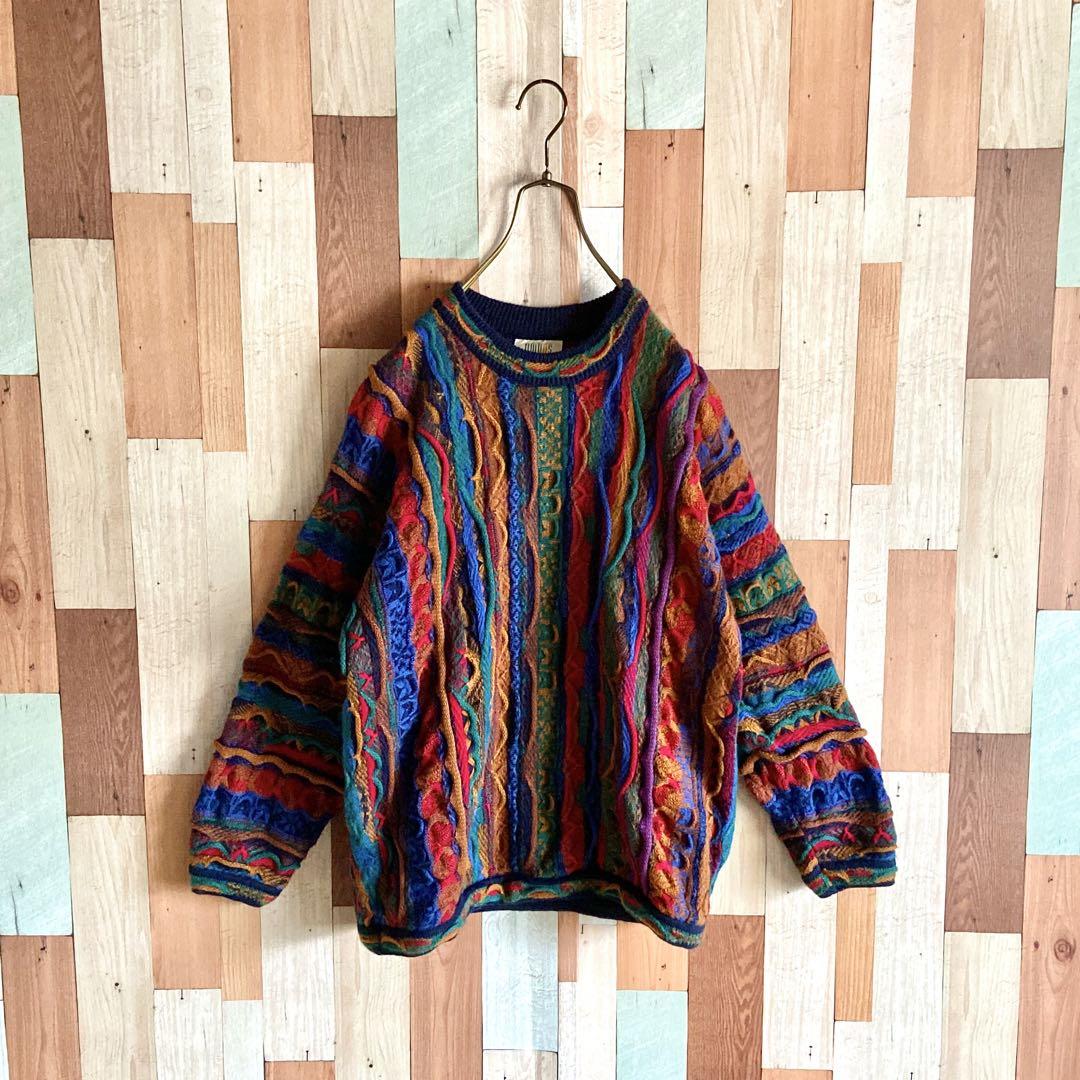 90s 00s vintage 古着 総柄 オージーニット ウール 3D y2k