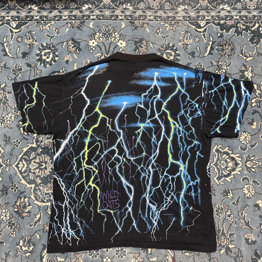 90s USA製 WILD OATS ライトニング総柄 Tシャツ XL 雷