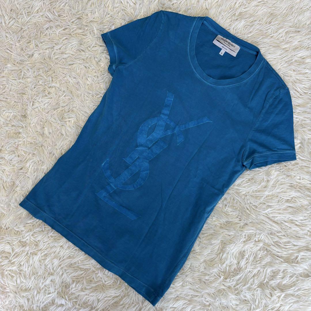 Yves Saint Laurent リンガーTシャツ センター刺繍ロゴ y2k Yves Saint Laurent リンガーTシャツ センター刺繍ロゴ y2k