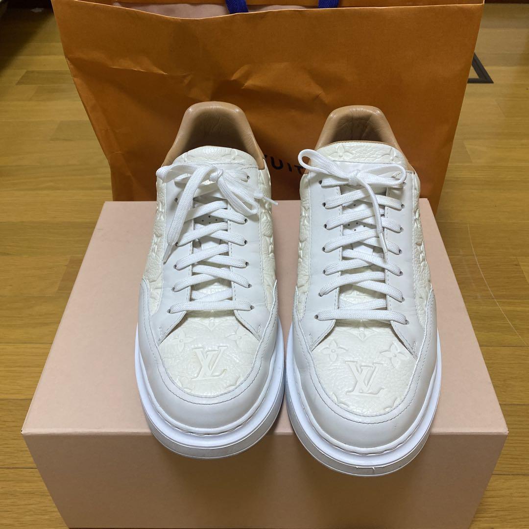 美品年末最後Louis Vuitton スニーカー ホワイト レザー モノグラム 美品年末最後Louis Vuitton スニーカー ホワイト レザー モノグラム