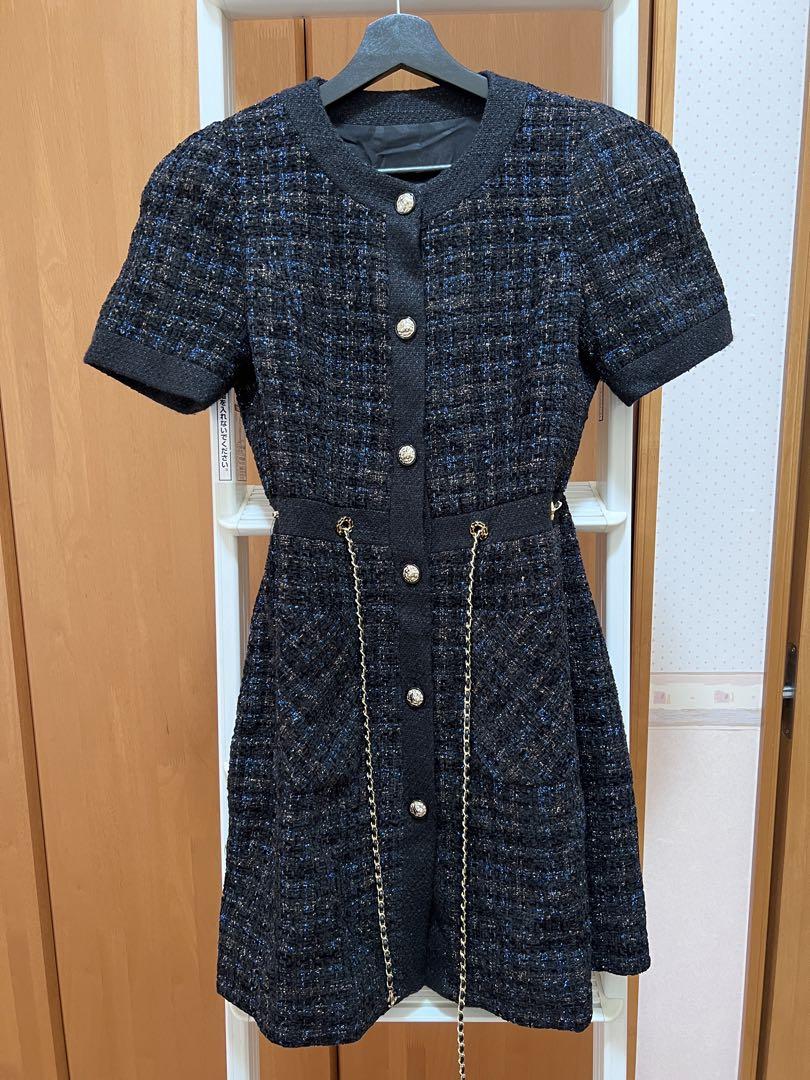【メーカー直送】 美品高級ツイード生地ワンピースサイズS 原価4,ほどでした。 ワンピース