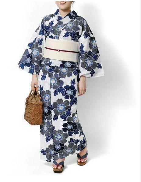 新品未使用　つやび雅姫　浴衣のみ　藍捺染　綿麻　白地　紺　ブランド浴衣　　夏着物
