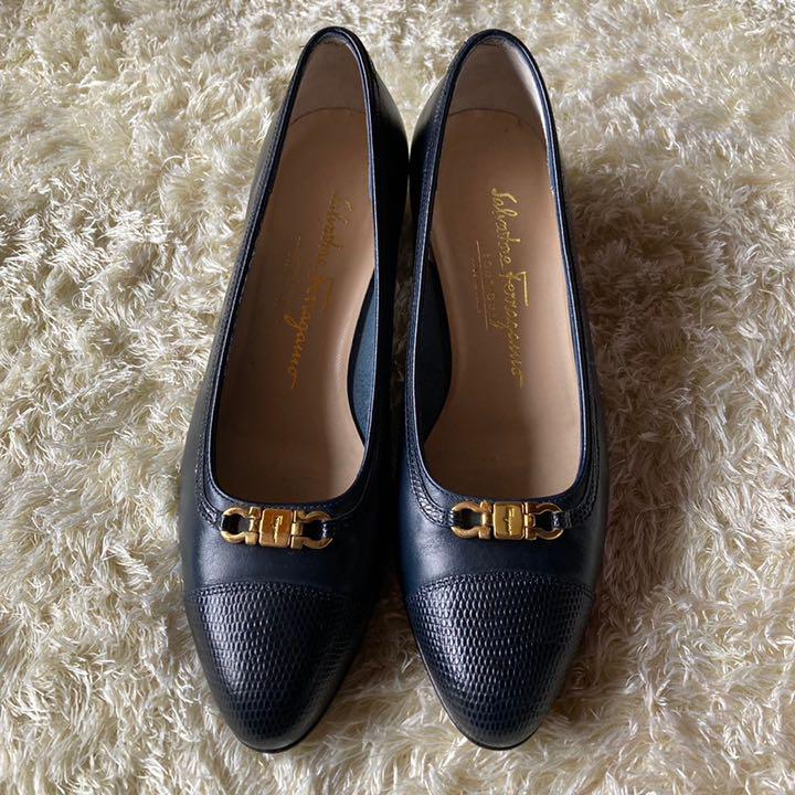 格安日本製 ♡美品 ガンチーニ ネイビー レザー nXwvF-m12644656968 Ferragamo フェラガモ 24.5 HOTSALE