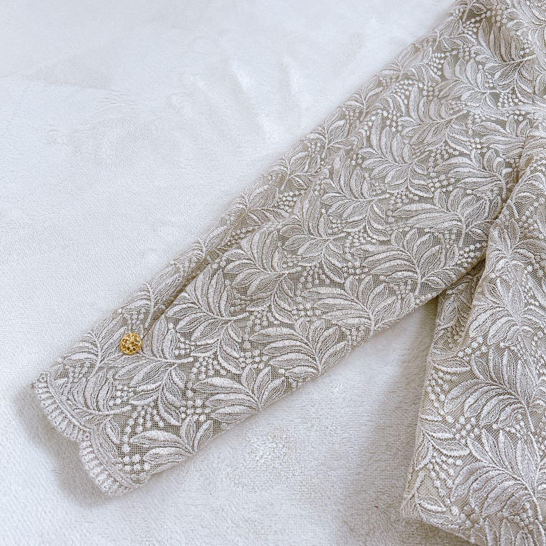 【新品】大きいサイズ レースジャケット 昭和レトロ 襟なし 金ボタン 日本製LL 【新品】大きいサイズ レースジャケット 昭和レトロ 襟なし 金ボタン 日本製LL