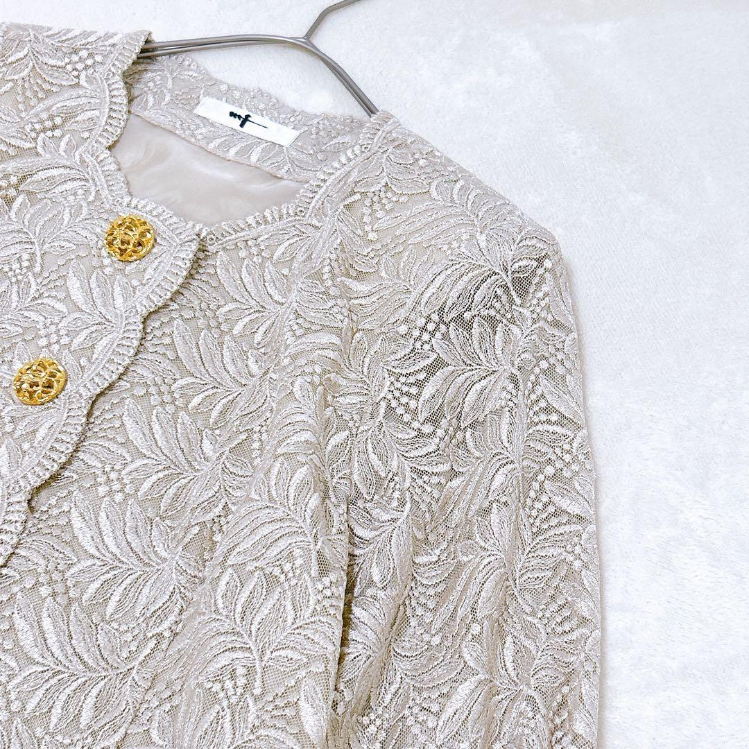 【新品】大きいサイズ レースジャケット 昭和レトロ 襟なし 金ボタン 日本製LL 【新品】大きいサイズ レースジャケット 昭和レトロ 襟なし 金ボタン 日本製LL