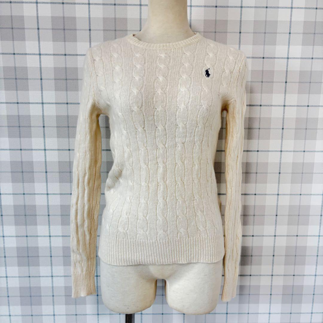 ラルフローレン カシミヤ ケーブルニット クルーネック 刺繍 現行 近年 ポニー