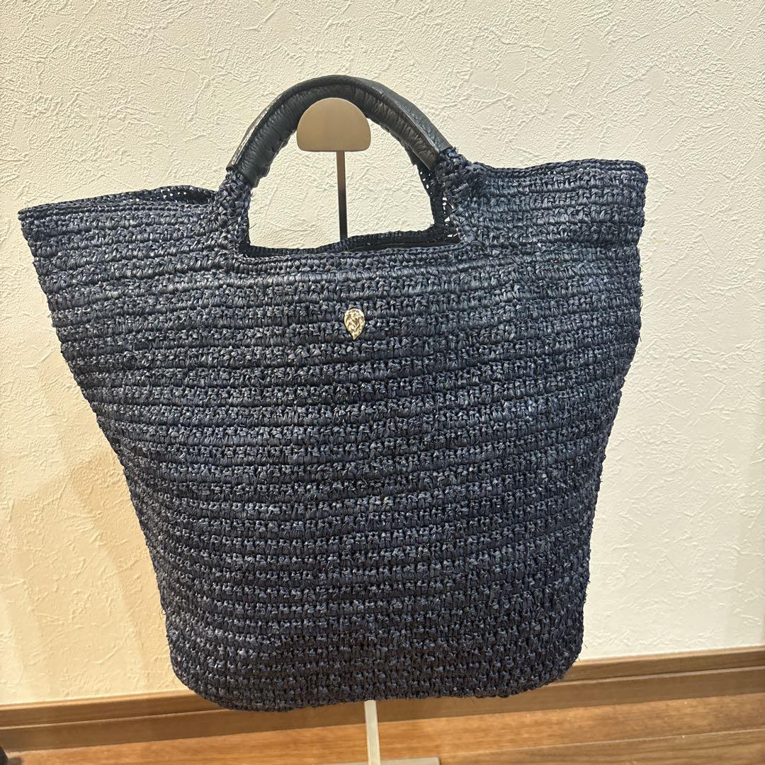 【美品】ヘレンカミンスキー カゴ レザー トートバッグ A4◎ ネイビー