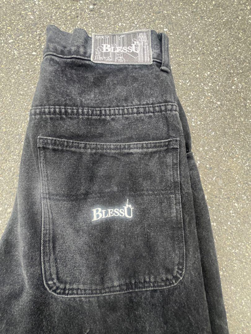 BlessU ブラック ワイドレッグデニム