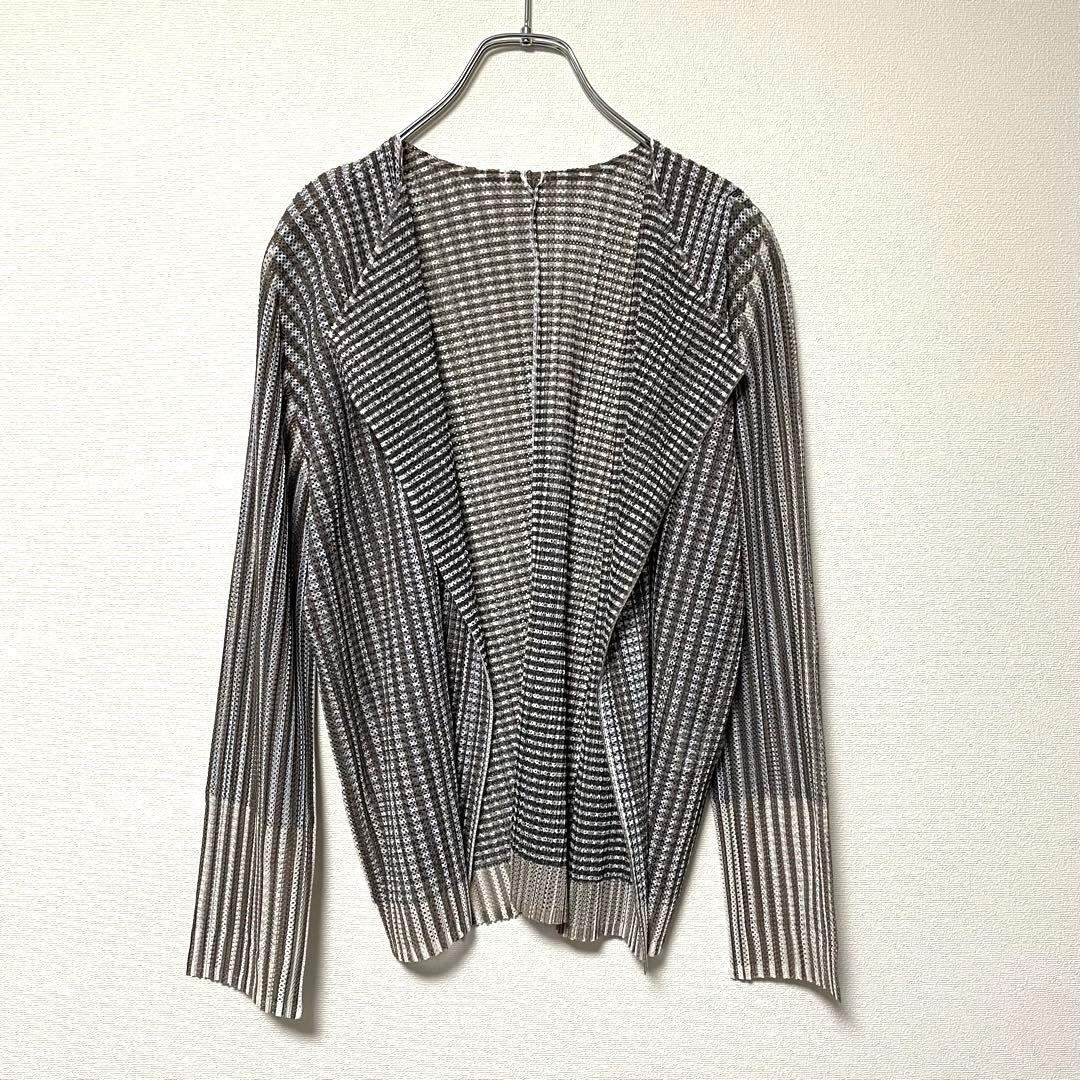 プリーツプリーズ イッセイミヤケ 長袖プリーツカーディガン メッシュ加工 4XL LL PLEATS PLEASE