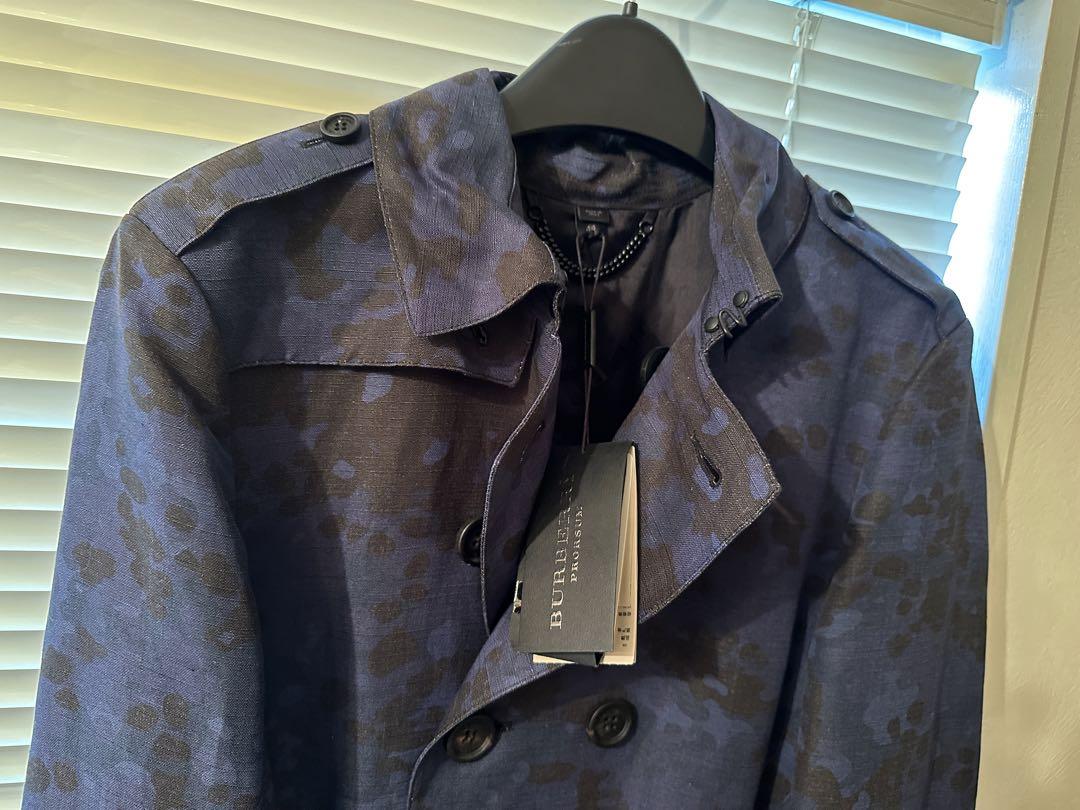 定価85%OFF！BURBERRY ダークブルー カモフラ 迷彩 トレンチコート