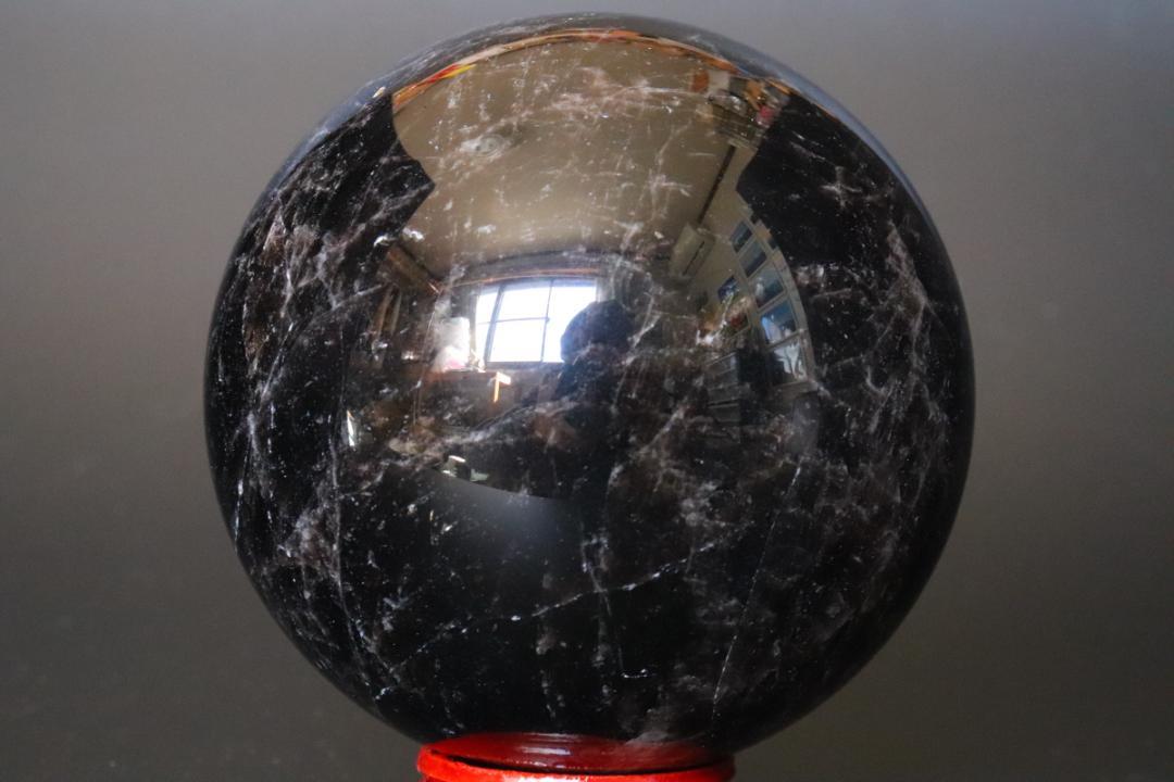 本物保証】虹入り モリオン 黒水晶 丸玉 2.8kg スフィア