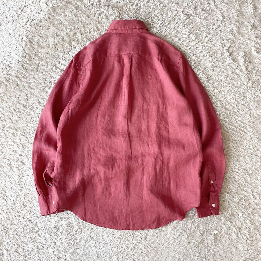 極美品 現行 ラルフローレン linen L/S shirt S red