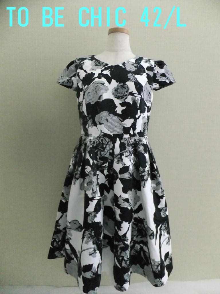 美品 トゥービーシック ワンピース 2WAY 42（L) 花シャドーシルエット柄