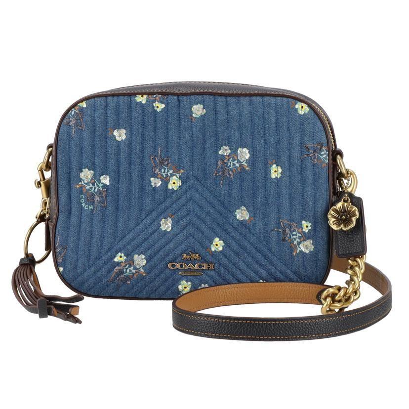 コーチCOACHショルダーバッグ デニム花柄 ブルーゴールドチェーン