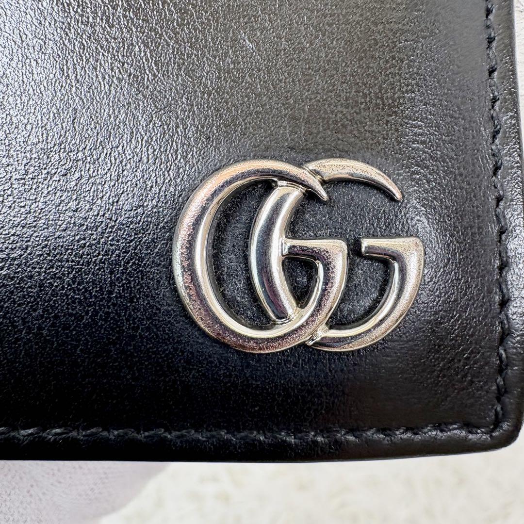 【美品】GUCCI GGマーモント 二つ折り財布 グッチ ブラック
