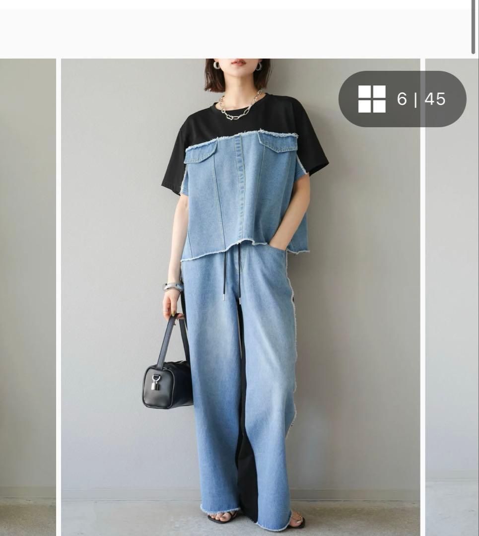 【新品】Lumier デニムドッキングTシャツ+デニムドッキングスウェットパンツ