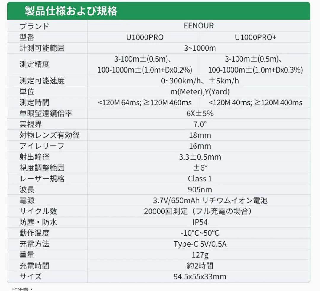 EENOUR U1000PRO+ ゴルフ レーザー距離計 ブラック 距離計